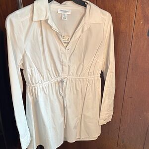 Motherhood Maternity Cream Button-Front Drawstring Waist Shirt
